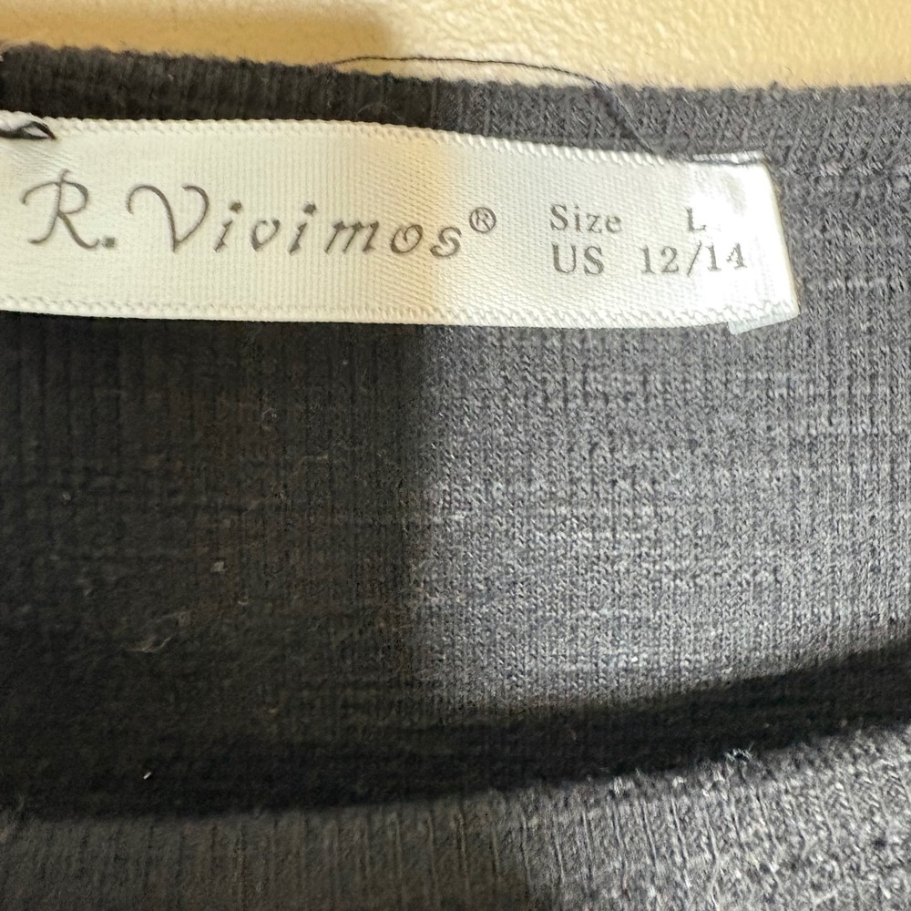 R Vivimos Black Textured Tie Waist Long Sleeve Mini Dress Women Size L 12 14 - Picture 7 of 7
